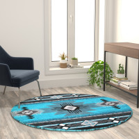 Flash Furniture ACD-RGC318-55-TQ-GG Mohave Collection 5' x 5' Turquoise Traditional Southwestern Style Area Rug - Olefin Fibers with Jute Backing